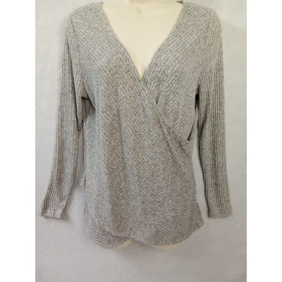 ANNA Tops - Anna Womens Medium gray ribbed wrap  long sleeve‎ v neck 90's